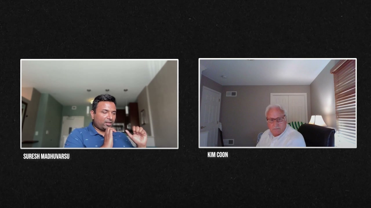 Host Suresh Madhuvarsu and Kim Coon side by side during episode 5 of Revenue Under Pressure